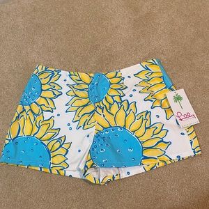 Vintage Lilly Pulitzer Sunflower Shorts, Yellow Blue Flower Hot Pants